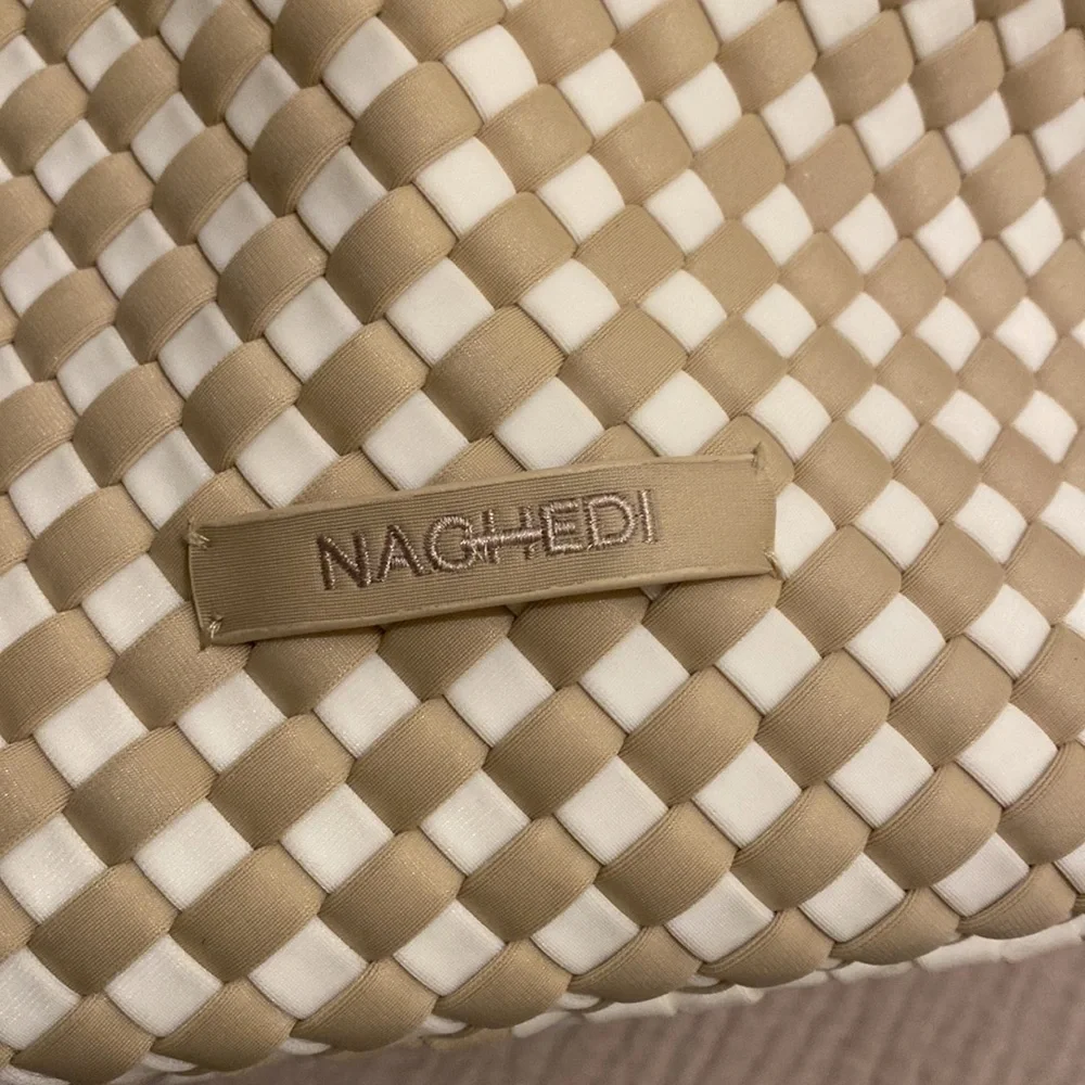 NAGHEDI Elegant Woven Tote Bag - Cream and Tan - Picture 13 of 13